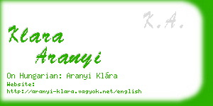 klara aranyi business card