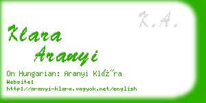 klara aranyi business card